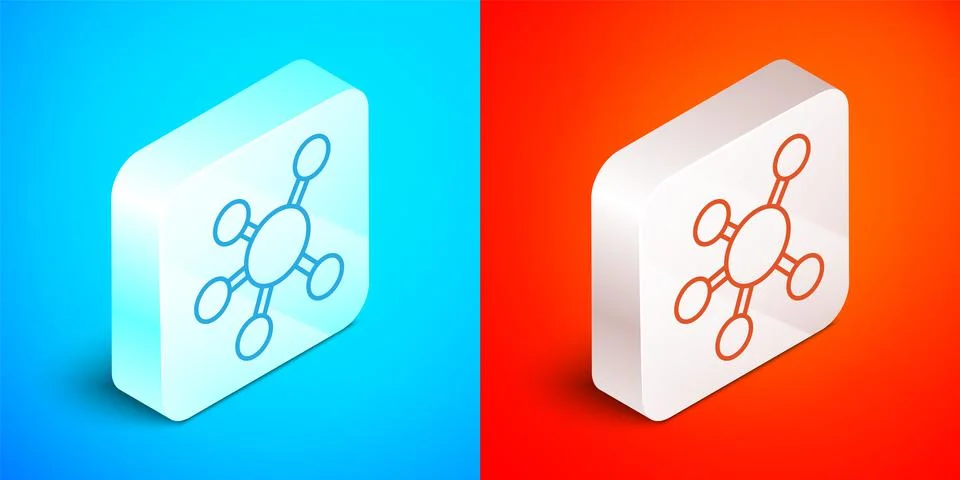 Isometric line Project team base icon isolated on blue and red background Illustrazione stock