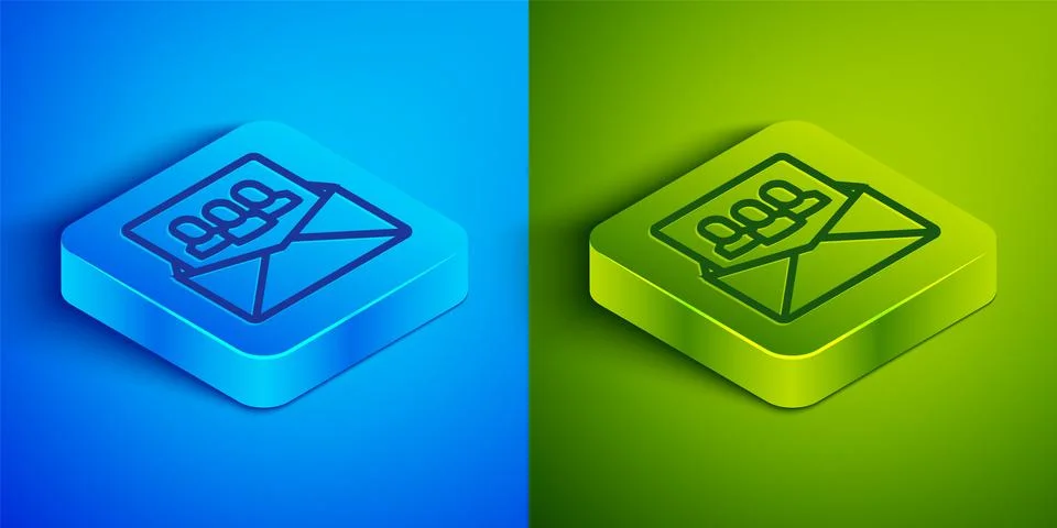 Isometric line Project team base icon isolated on blue and green background Illustrazione stock