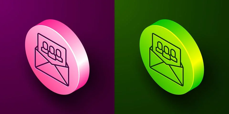Isometric line Project team base icon isolated on purple and green background Stock Illustration