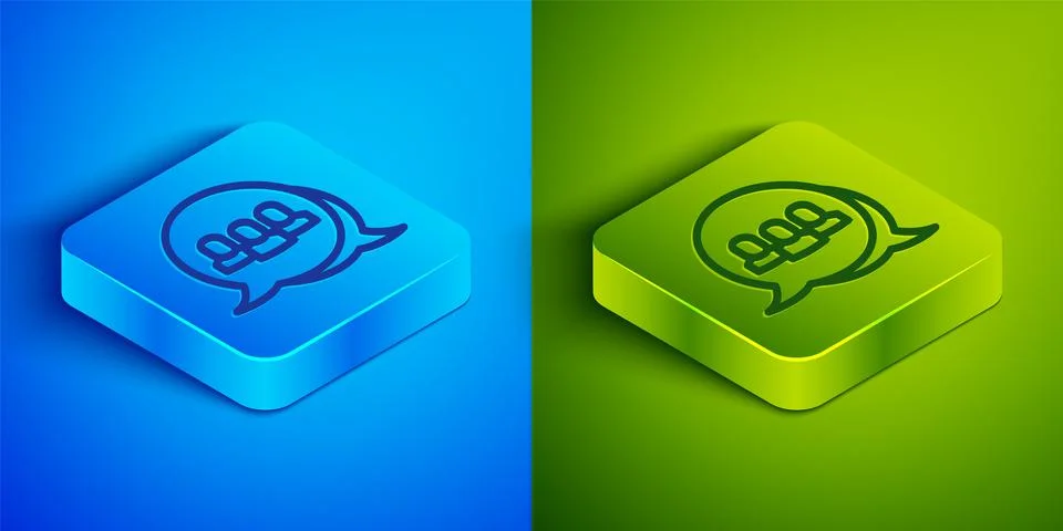 Isometric line Project team base icon isolated on blue and green background.. 스톡 일러스트