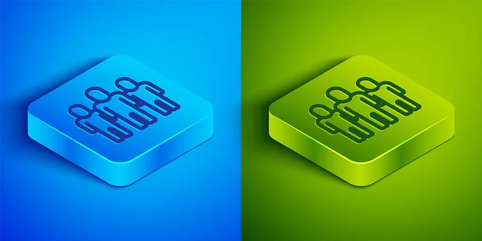Isometric line Project team base icon isolated on blue and green background.. Stock Illustration