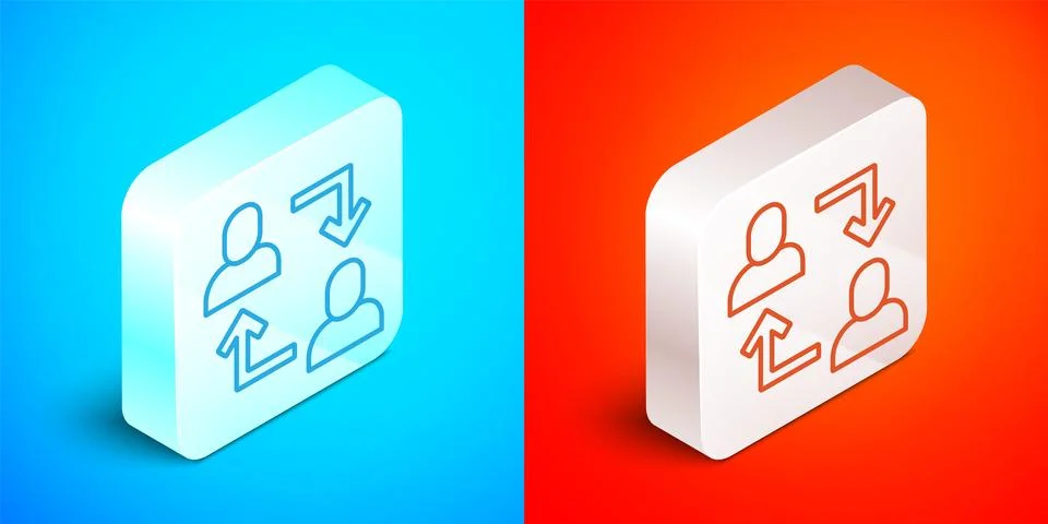 Isometric line Project team base icon isolated on blue and red background. Bu Illustrazione stock