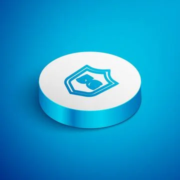 Isometric line Protective shield 5G wireless internet wifi icon isolated on blue Stock Illustration