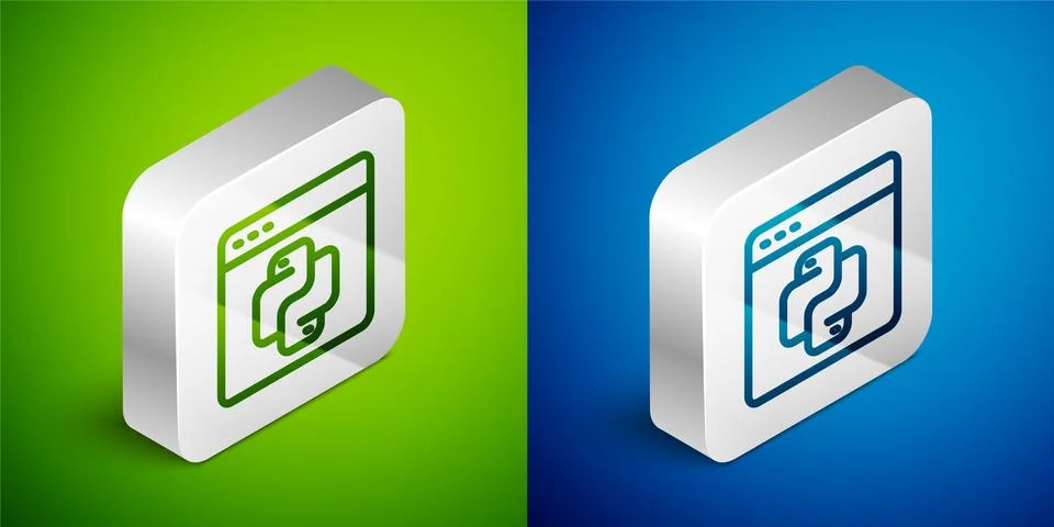 Isometric line Python programming language icon isolated on green and blue Stock Illustration