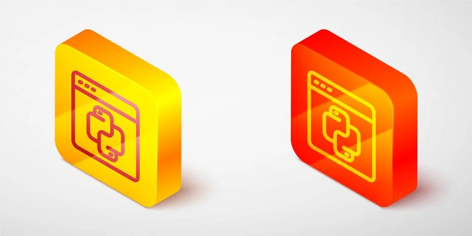 Isometric line Python programming language icon isolated on grey background Stock Illustration