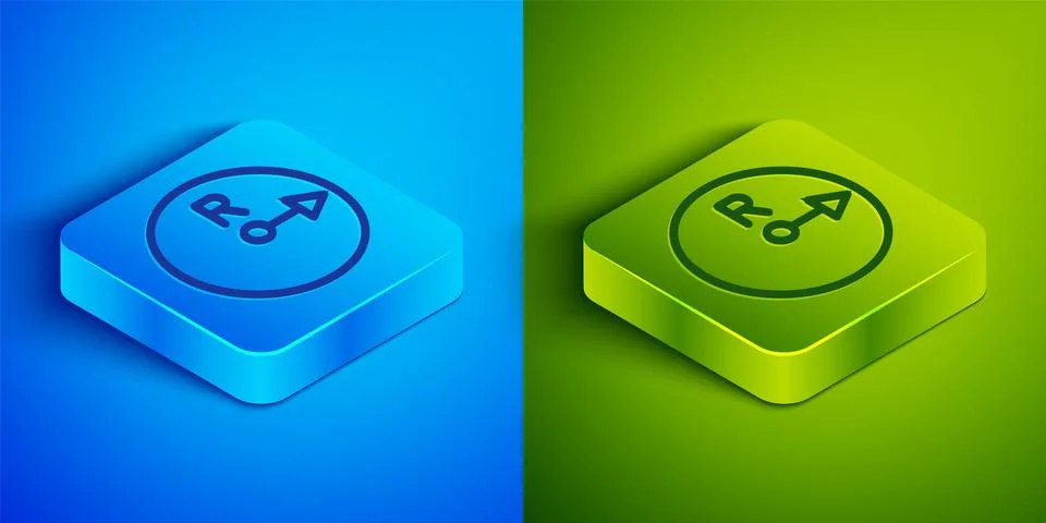 Isometric line Radius icon isolated on blue and green background. Square butt Stock Illustration