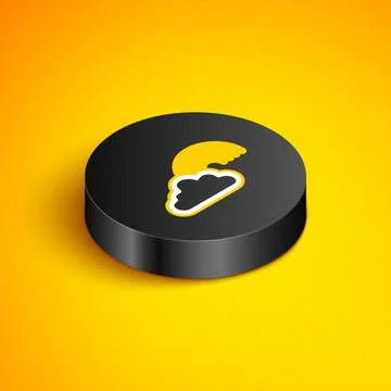 Isometric line Rainbow with clouds icon isolated on yellow background. Black  Stock Illustration