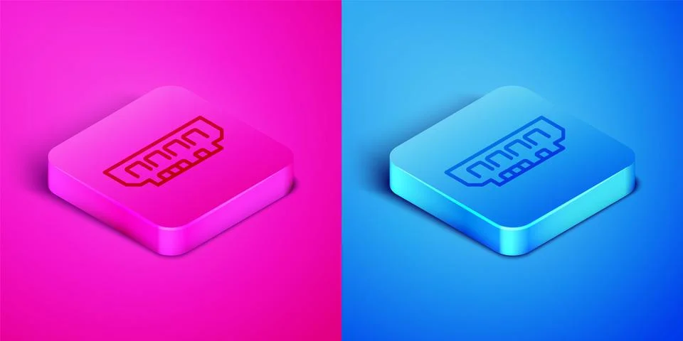 Isometric line RAM, random access memory icon isolated on pink and blue Stock Illustration