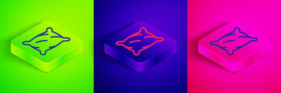 Isometric line Rectangular pillow icon isolated on green, blue and pink 스톡 일러스트