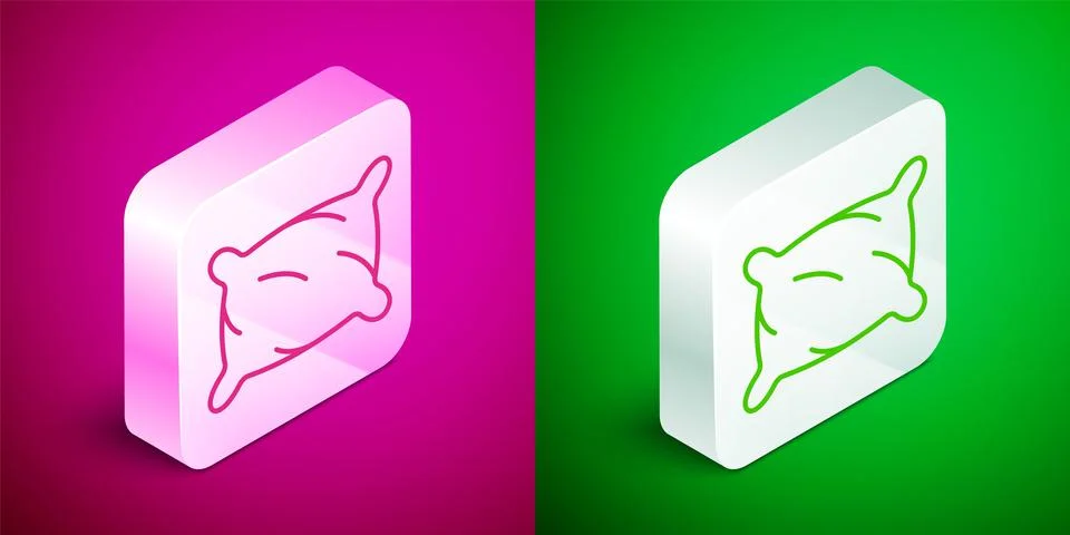 Isometric line Rectangular pillow icon isolated on pink and green background Illustrazione stock