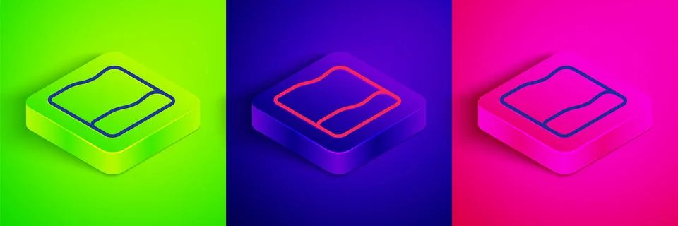 Isometric line Rectangular pillow icon isolated on green, blue and pink Stock Illustration