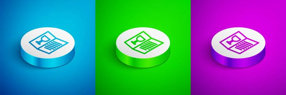 Isometric line Restaurant cafe menu icon isolated on blue, green and purple.. Stock Illustration