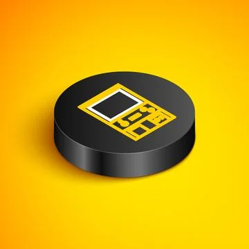 Isometric line Retro arcade game machine icon isolated on yellow background Stock Illustration