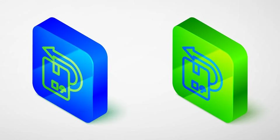Isometric line Return cardboard box icon isolated grey background. Box, package Stock Illustration