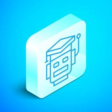 Isometric line Robot icon isolated on blue background. Artificial intelligence 스톡 일러스트