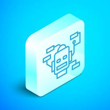 Isometric line Robot icon isolated on blue background. Artificial intelligence Illustrazione stock