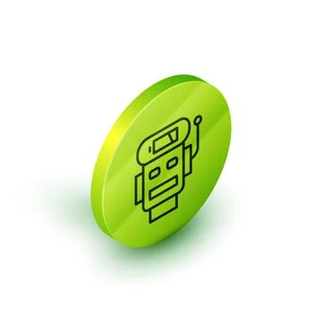 Isometric line Robot low battery charge icon isolated on white background Illustrazione stock