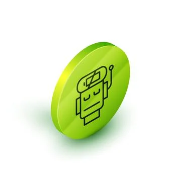 Isometric line Robot low battery charge icon isolated on white background. Ar Stock Illustration