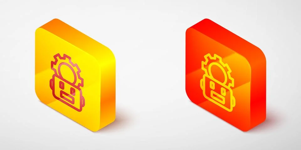 Isometric line Robot setting icon isolated on grey background. Artificial i.. Stock Illustration