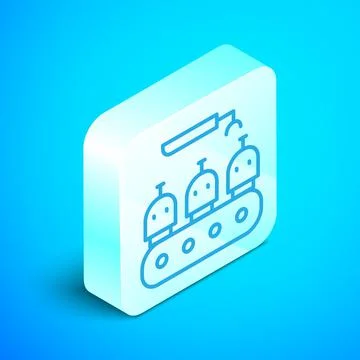 Isometric line Robotic arm assemble line mechanic manufacturing factory robot Stock Illustration