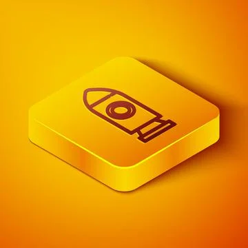 Isometric line Rocket ship icon isolated on orange background. Space travel Illustrazione stock
