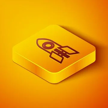 Isometric line Rocket ship icon isolated on orange background. Space travel Illustrazione stock
