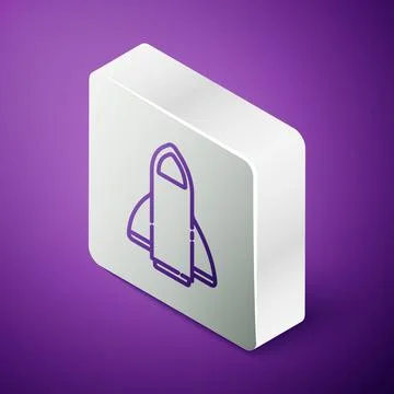 Isometric line Rocket ship icon isolated on purple background. Space travel Stock Illustration
