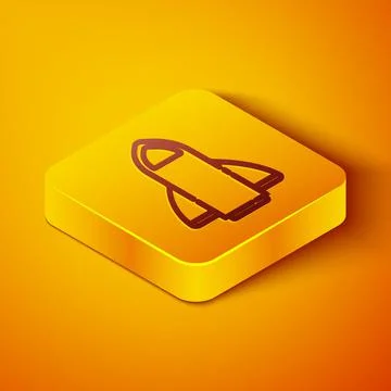 Isometric line Rocket ship icon isolated on orange background. Space travel Illustrazione stock