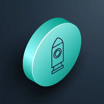 Isometric line Rocket ship icon isolated on black background. Space travel Illustrazione stock
