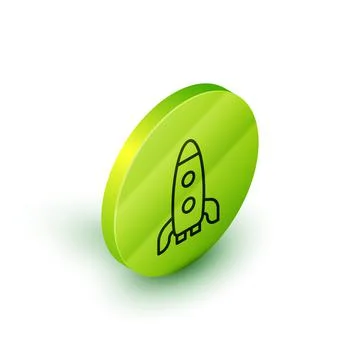 Isometric line Rocket ship icon isolated on white background. Space travel Illustrazione stock