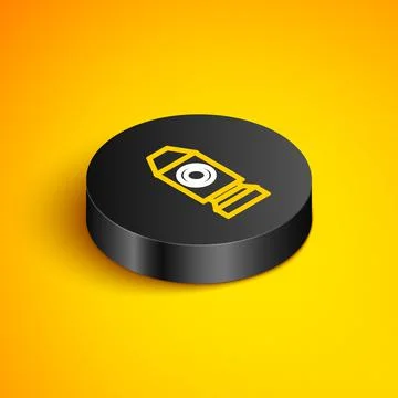 Isometric line Rocket ship icon isolated on yellow background. Space travel.  Illustrazione stock
