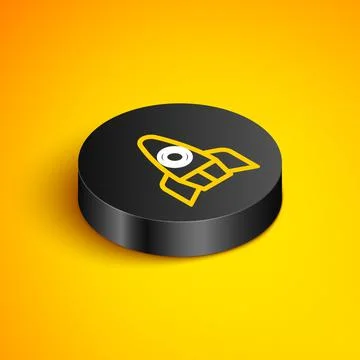Isometric line Rocket ship icon isolated on yellow background. Space travel Illustrazione stock