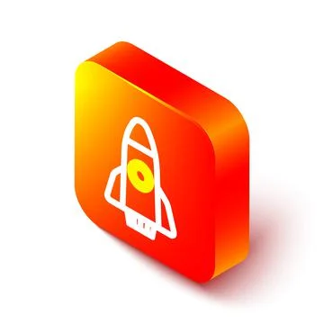 Isometric line Rocket ship icon isolated on white background. Space travel Illustrazione stock
