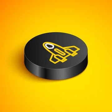 Isometric line Rocket ship icon isolated on yellow background. Space travel.  Illustrazione stock