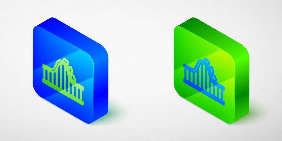 Isometric line Roller coaster icon isolated on grey background. Amusement p.. Stock Illustration