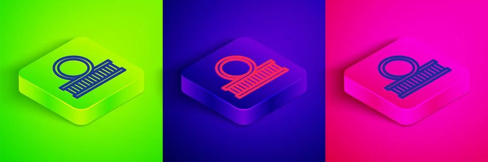 Isometric line Roller coaster icon isolated on green, blue and pink backgro.. 스톡 일러스트