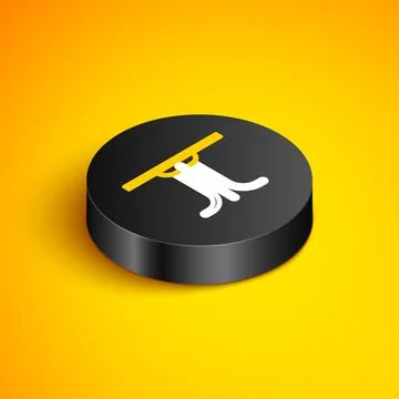Isometric line Round table icon isolated on yellow background. Black circle Illustrazione stock