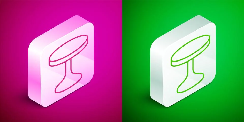 Isometric line Round table icon isolated on pink and green background. Silver Illustrazione stock