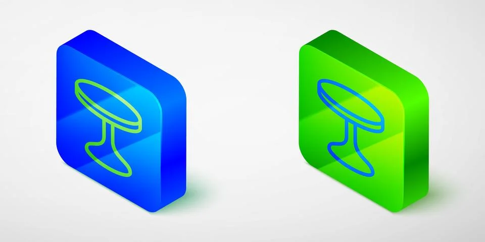 Isometric line Round table icon isolated on grey background. Blue and green Stock Illustration