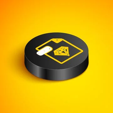 Isometric line RUBY file document. Download ruby button icon isolated on yellow Stock Illustration
