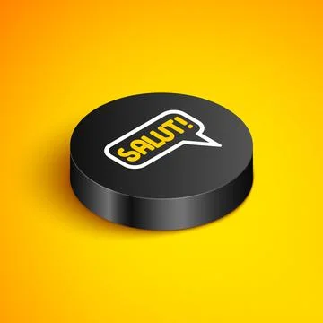 Isometric line Salut in different languages icon isolated on yellow background Stock Illustration