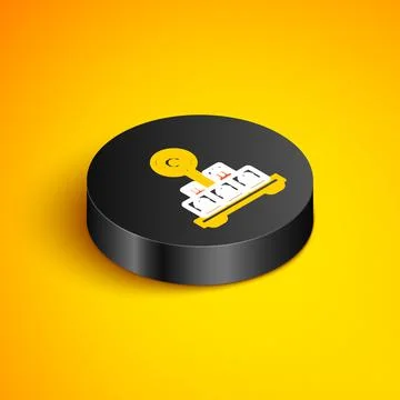 Isometric line Scale with cardboard box icon isolated on yellow background 스톡 일러스트