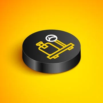 Isometric line Scale with suitcase icon isolated on yellow background. Logistic Illustration