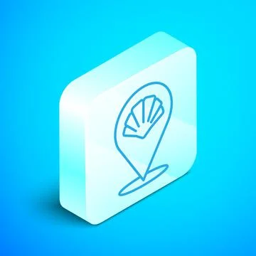 Isometric line Scallop sea shell icon isolated on blue background. Seashell s Stock Illustration