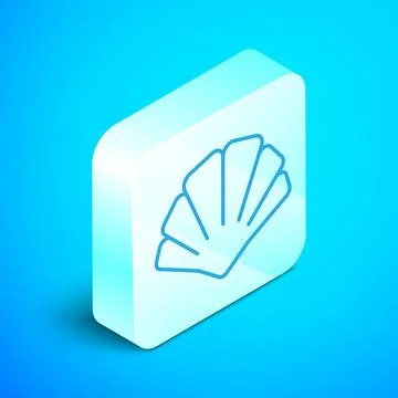 Isometric line Scallop sea shell icon isolated on blue background. Seashell s Stock Illustration