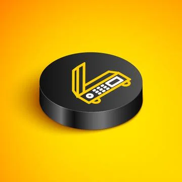 Isometric line Scanner icon isolated on yellow background. Scan document, paper 库存插图