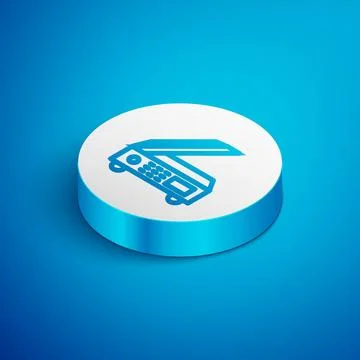 Isometric line Scanner icon isolated on blue background. Scan document, paper 库存插图