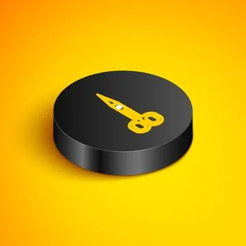 Isometric line Scissors icon isolated on yellow background. Cutting tool si.. Stock Illustration