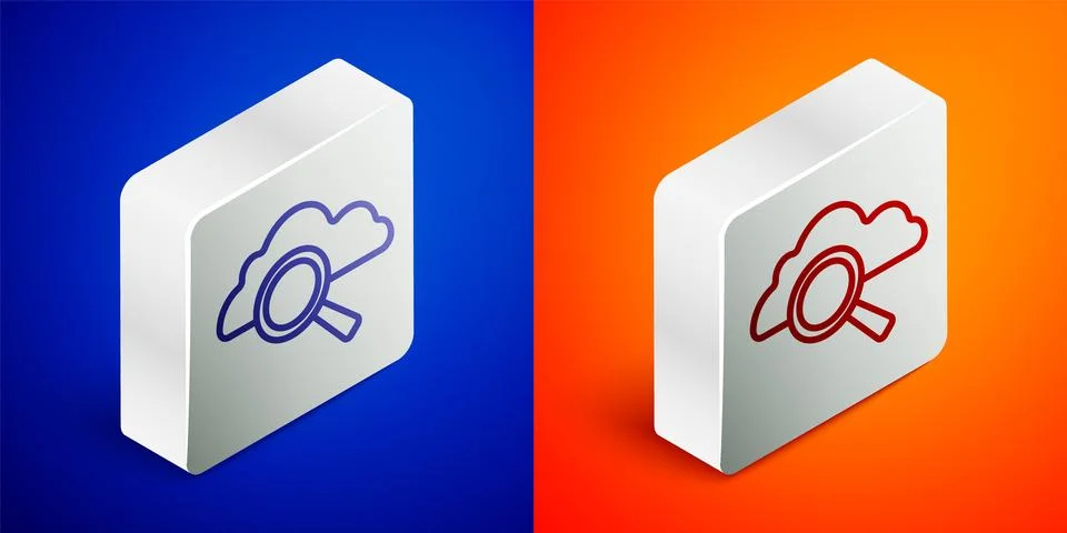 Isometric line Search cloud computing icon isolated on blue and orange Stock Illustration