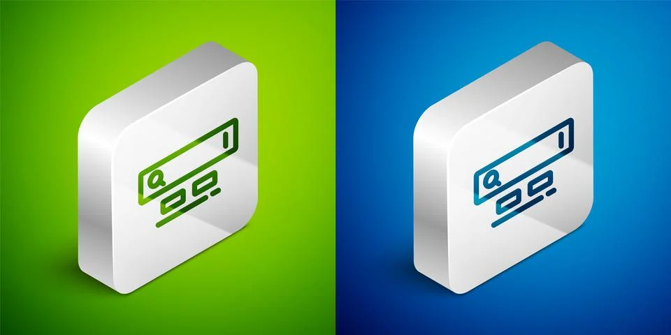 Isometric line Search engine icon isolated on green and blue background. Silver Stock Illustration